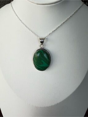 Malachite .925 Sterling Silver Pendant with .925 stamped 18” chain